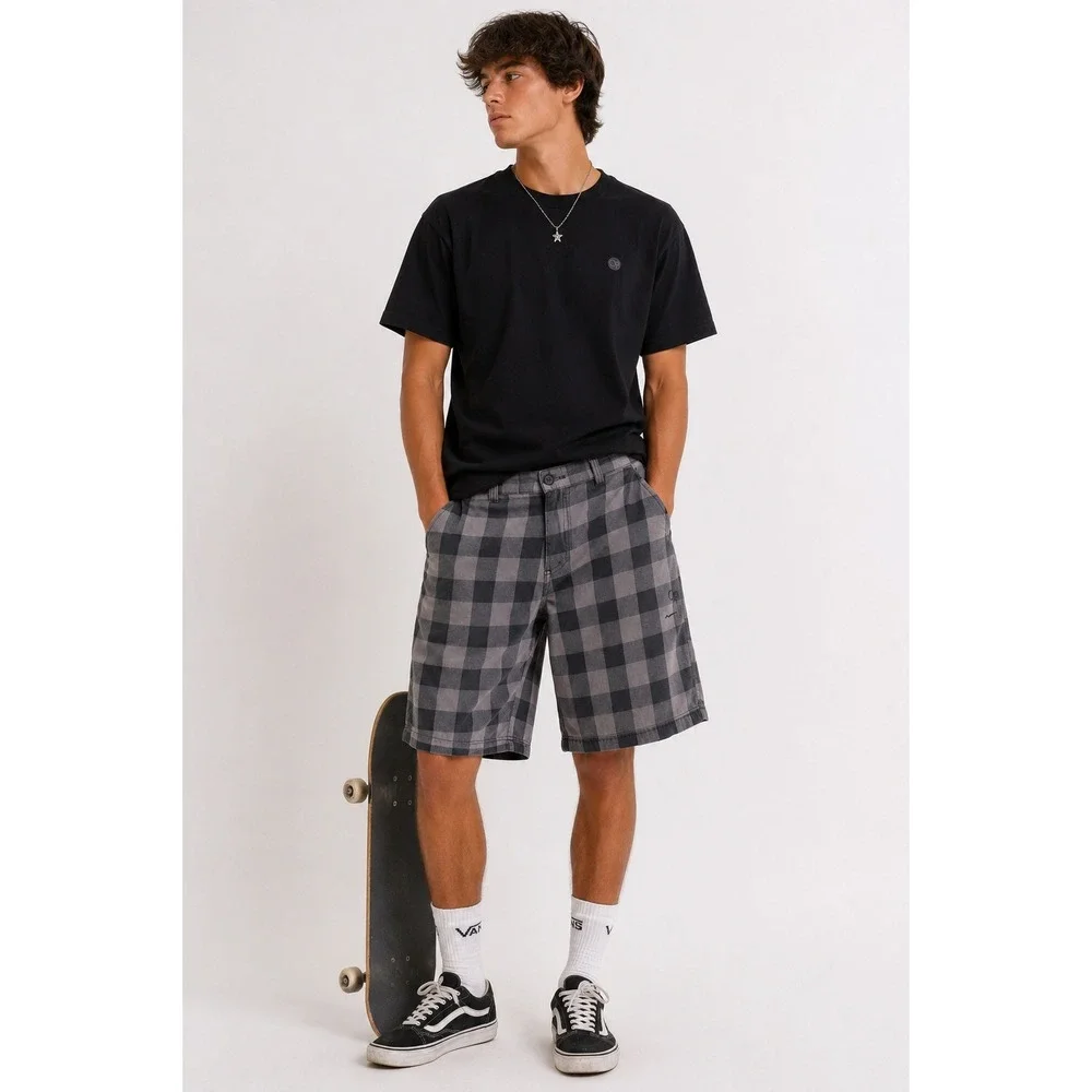 VTG 90s Y2K OP Plaid Bermuda Cargo Shorts Mens 38 Grey Black Plaid Skate Utility